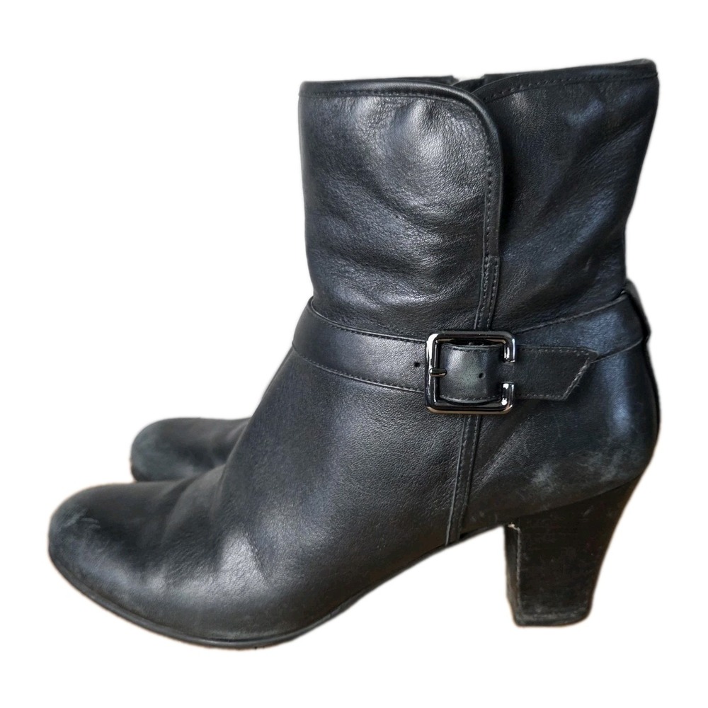 Clarks Womens Ankle Buckle Black Leather Heel Boots‎ Womens 11 Witchy